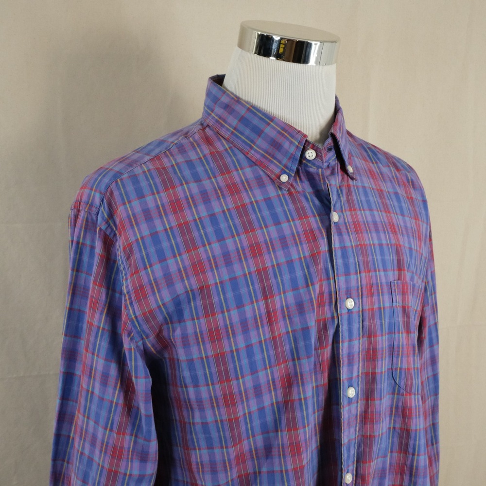 J. Crew XL Classic Fit Secret Wash Shirt Purple Plaid 100s 2 Ply Yarn Mens